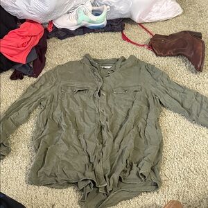 Olive Green Button-Up Women's Top